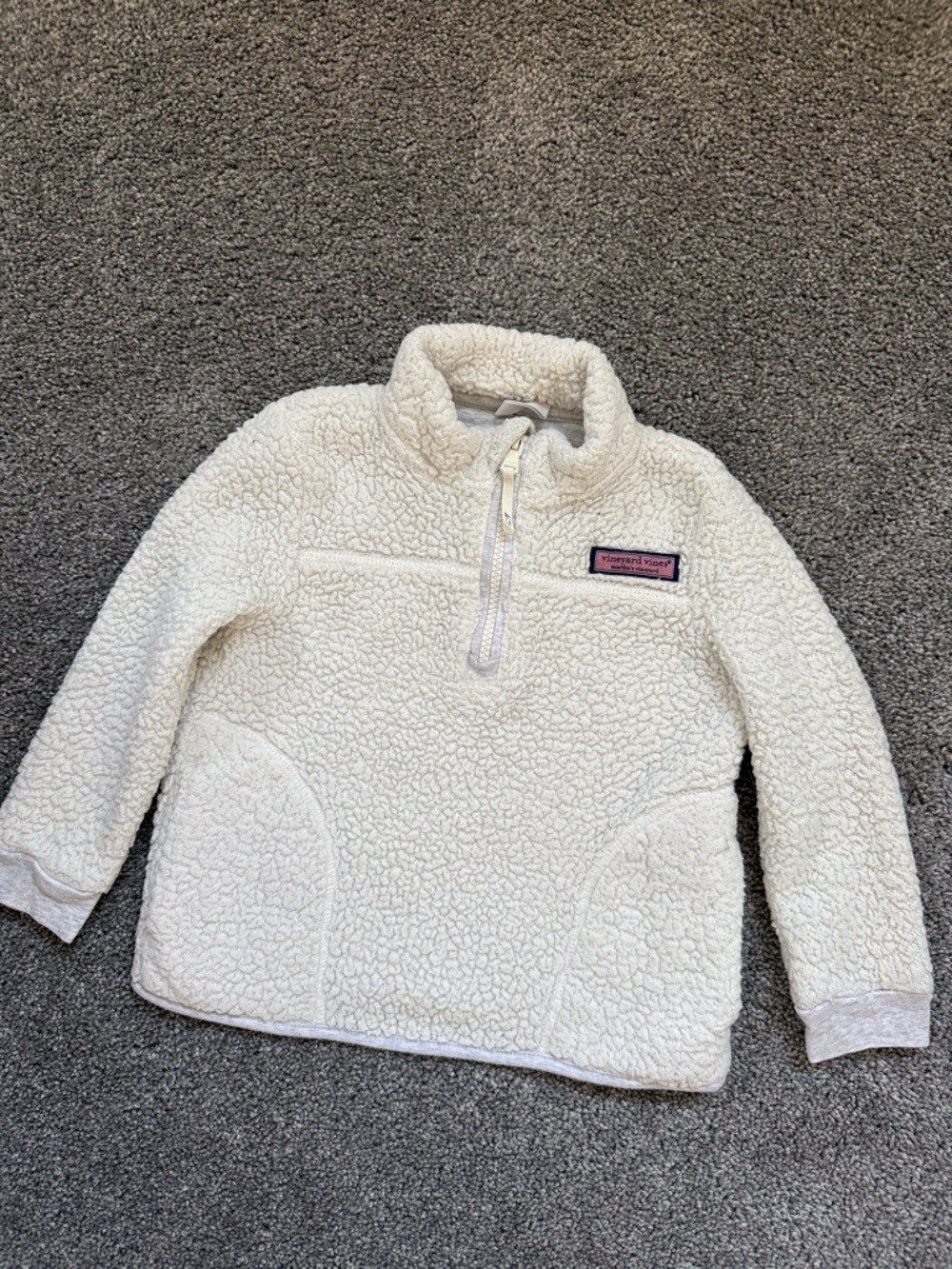 Vineyard Vines Cream Sherpa Half-Zip Pullover with Logo Patch